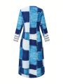 Women's Plus Size Patchwork Printed Open Front Coat