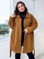 SHEIN Privé Plus Drop Shoulder Belted Teddy Coat