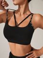 Women's Letter Print Circular Decor Back Design Sports Bra