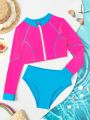 Older Girl's Zippered Long-sleeved Swimsuit Suit