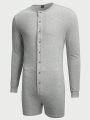 SHEIN Men Button Front Solid Sleep Romper