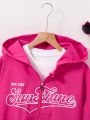 Teenage Girls' Letter Printed Zipper Front Hooded Jacket