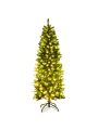 Gymax 6 ft Pre-lit Pencil Christmas Tree Hinged Fir Tree Holiday Decor w/ LED Lights