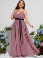 Plus Ruched Bust Belted Chiffon Maxi Cami Bridesmaid Dress