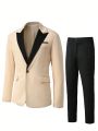 Men's Contrast Color Suit Jacket And Pants Set