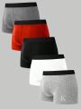5pcs/Set Men'S Color Block Letter Print Boxer Briefs