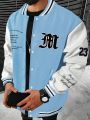 Extended Sizes Men's Letter Patchwork Baseball Jacket