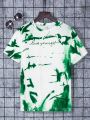 SHEIN Kids SPRTY 1pc Tie-Dye Letter Printed Round Neck Short Sleeve T-Shirt For Tween Boys, Summer