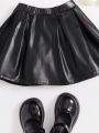 SHEIN Young Girl Solid PU Leather Skirt