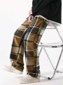 Manfinity Hypemode Men's Plaid Drawstring Waist Slant Pocket Straight Pants