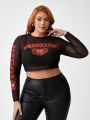 Bat Sada Plus Size Women'S Letter Print Mesh Cropped Top