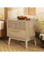 Particle Board 2-Drawer Nightstand with Rubber Wood Legs for Bedroom, Mid Century Modern Nightstand with Classic Desi