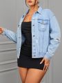 SHEIN ICON Distressed Water Wash Denim Jacket