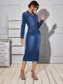 SHEIN LUNE Slim Fit Denim Dress With Back Slit