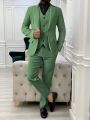 Men's Solid Color Suit Set, Including Jacket, Vest And Pants