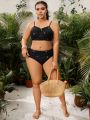 SHEIN Swim Vcay Plus Size Shiny Black Swimwear Set, Two Piece Separates