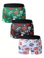 Men's Boxer Briefs, Boys' Four-corner Printed Underwear, Large Size Breathable Men's Shorts, Four-season Pants, Men's 3-piece Pack