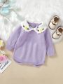 Baby Girls' Floral Peter Pan Collar Long Sleeve Knitted Romper