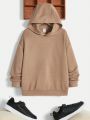 SHEIN Tween Boys' Casual Solid Color Loose Hooded Sweatshirt