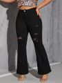 SHEIN SXY Plus Size Women's Distressed Flared Jeans