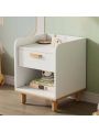 Modern White Modern Nightstand, 2-Tier Side Table with Drawer and Storage Shelf, Bedside Table End Table, Modern Night Stand for Bedroom, Home Office,White