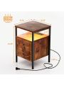GINRGINR LED Nightstand Charging Station, Wood Nightstand with 2 Deep Drawers & Shelves, Bed Side End Table for Bedroom & Living Room, Rustic Brown, Rustic Grey, 15.7
