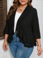 SHEIN CURVE+ Plus Size Women'S Lace Hem Blazer With Ruffle Trim