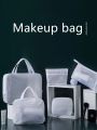Eva Waterproof Cosmetic Bag With Large Capacity, Portable, Semi-transparent, Sandblasted, For Toiletries, Travel, Swimming, Cosmetics Storage Etc.