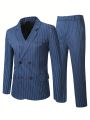 Extended Sizes Men Plus Pinstriped Double Breasted Blazer & Suit Pants