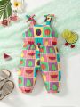 Infant Girls' Casual Comfortable Cute Fruit Printed Cami Jumpsuit With Bowknot Strap