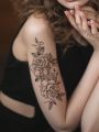 1pc Black Flower & Floral Pattern Temporary Body Tattoo Sticker For Arm, Chest, Abdomen, Back