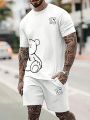 Manfinity Men'S Bear Print Short Sleeve Shirt And Shorts Set