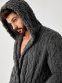 Men Pocket Patched Hooded Belted Lounge Robe