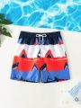 Boys' Color-Block Shark Printed Beach Shorts