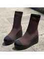 Women's Autumn/winter Knitted Colorblock Slip-on Wedge Heels Fashion Boots