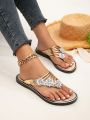 Metallic Flower Decor Flip Flops