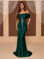 SHEIN Belle Off Shoulder Rhinestone Detail Formal Dress