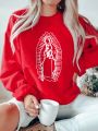 Women's Long Sleeve Sweatshirt With Virgin Mary Print