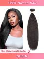Kinky Straight Human Hair Bundles Yaki Straight 1 Bundles Deal Brazilian Natural Hair Remy Hair 100% Human Hair