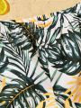 SHEIN Boys' Swim Trunks With Leaf Print Pattern