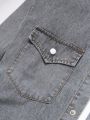 Men Plus Flap Pocket Denim Shirt Without Tee