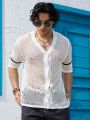 Men'S Color Block Short Sleeve Hollow Out Knitted Cardigan