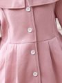 SHEIN Kids EVRYDAY Tween Girl Borg Collar Fold Pleated Overcoat & Hat