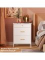 GINRGINR White Nightstand with Different Size Drawer, Bedside Table with 3 Fabric Drawers of Faux Leather, Modern Night Stand End Table for Bedroom, White, 13.8