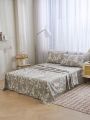 Polyester Grey Botanical Floral Pattern Bedding Set, 4pcs