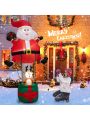 Gymax 8FT Inflatable Santa Claus & Reindeer Christmas Decoration w/ LED Lights