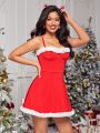 Fuzzy Trim Christmas Costume Dress & Headband