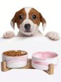 1pc Pet Feeder & Waterer Ceramic Bowl With Wooden Stand, Single/double Bowl For Cats & Dogs - Home Use