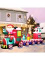 8 FT Christmas Inflatable Train with Santa Claus, Snowman, Penguin, Gift Boxes, Blow Up Yard Decorations with Built-in Lights, Lovely Xmas Train Carriage for Holiday Display Lawn Garden Party Decor