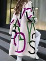 Plus Size Women'S Letter Print Woolen Coat